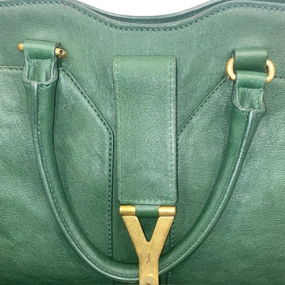 YSL Cabas Chyc Large Tote Green Leather Yves Saint Laurent Y Clasp Bag - Picture 10 of 15